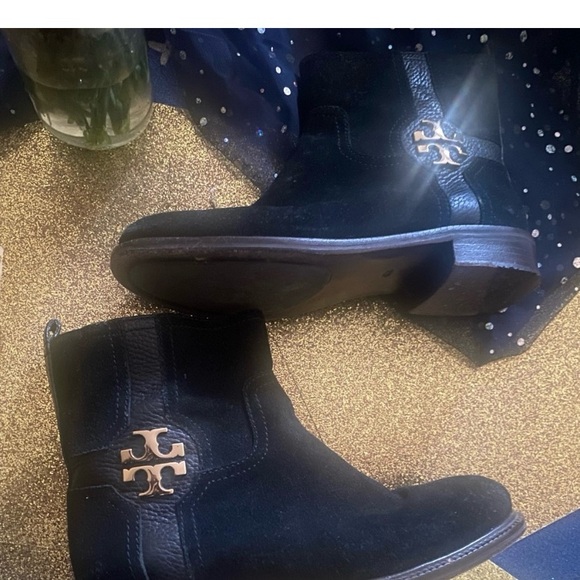 TORY BURCH Frm ITALY SUEDE BLK GOLD GORG Boots 8M FLAWED - Picture 2 of 6